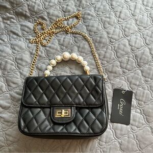 NWT Crossi Black Quilted Pearl-Handle Crossbody Bag